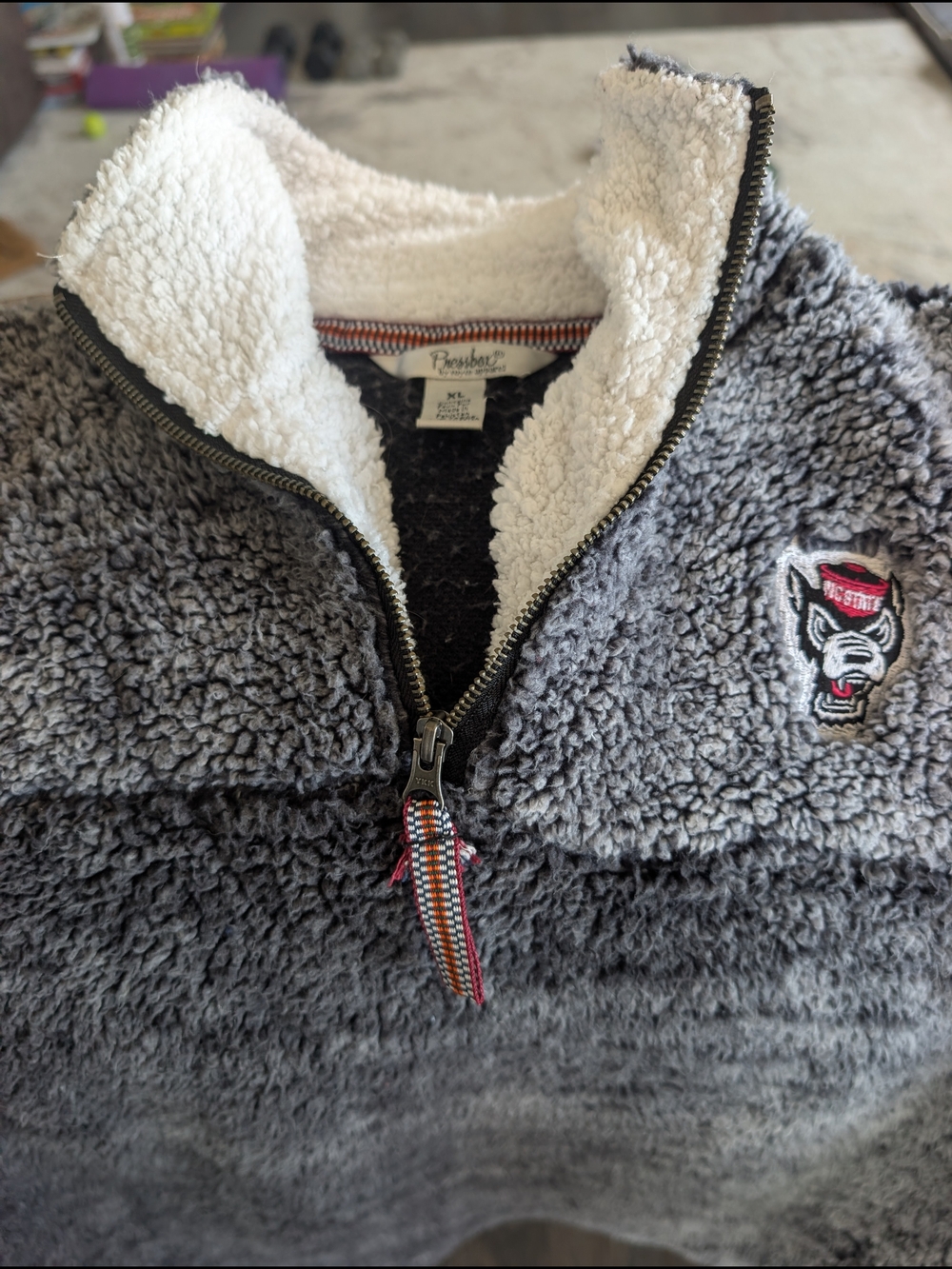 NC State Gray Sherpa Half-Zip Pullover with Cream Lining XL